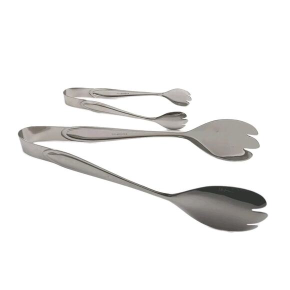 Lenox Hayden Salad Tongs Large & Small Set 18/10 Stainless Glossy Flatware New - Picture 1 of 5